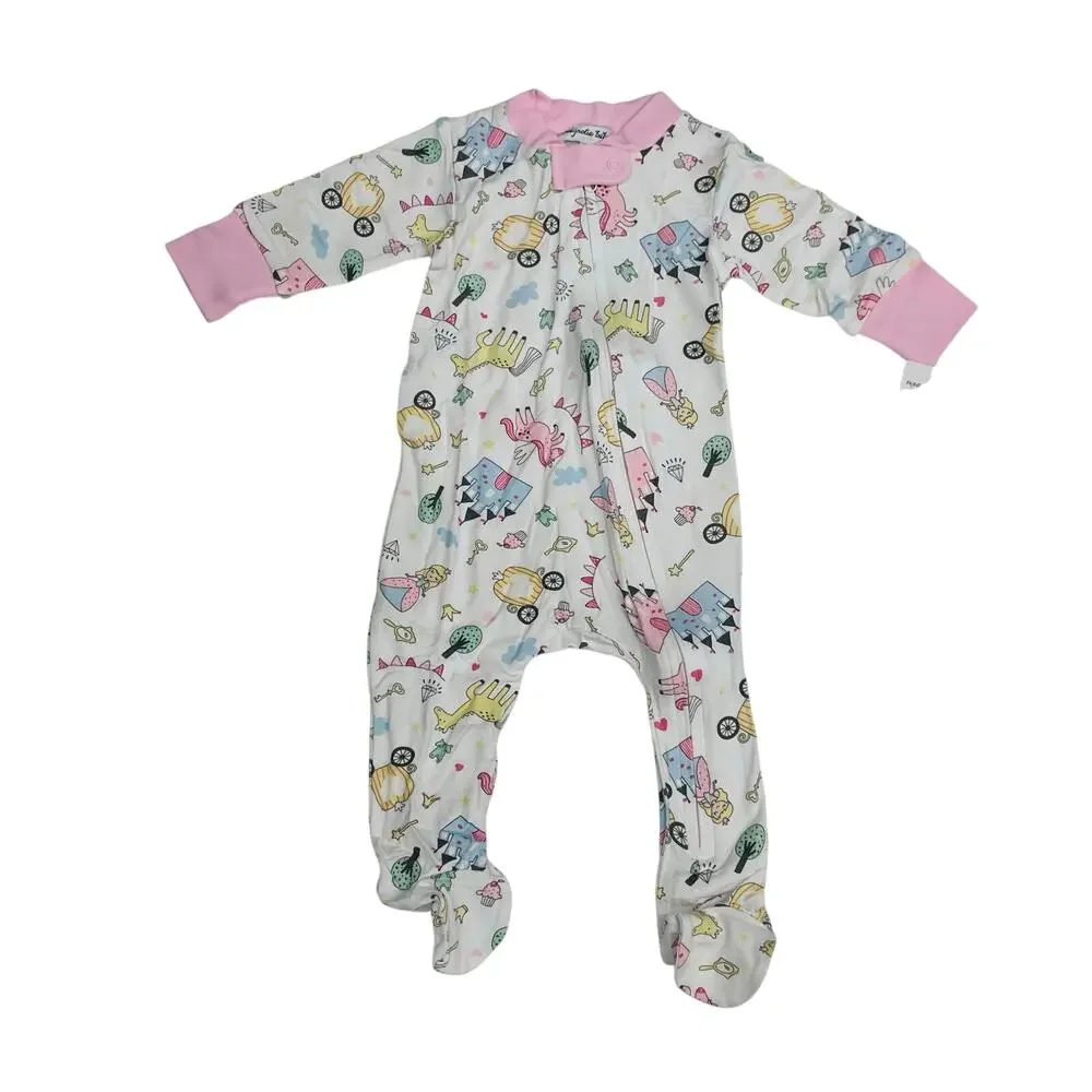 NWT Magnolia Baby NB Little Princess Pink Printed Zipper Footie